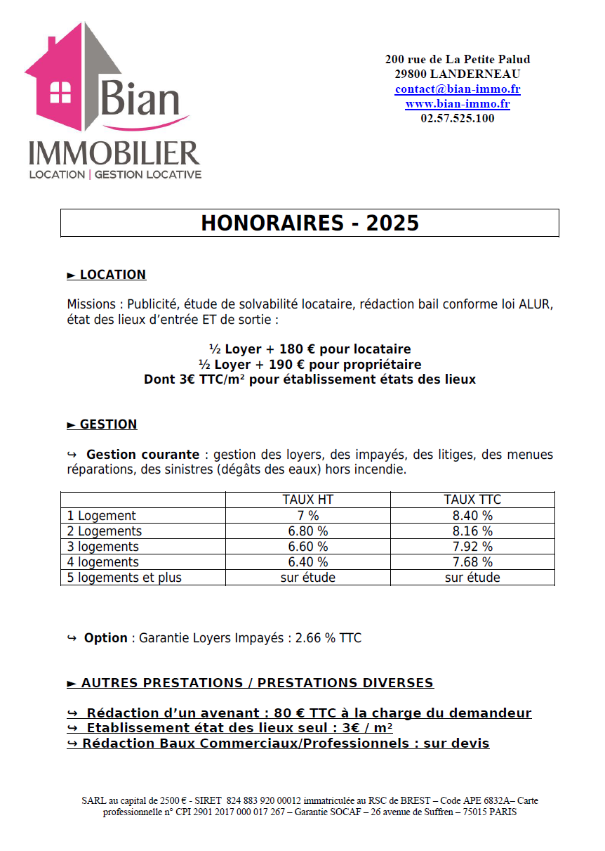 Nos honoraires